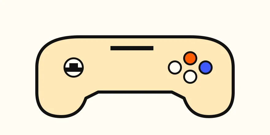 Ilustração de um comando de jogos com botões destacados a laranja e azul